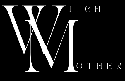 White writing on black background saying Witch Mother with overlapping bigger first letters.